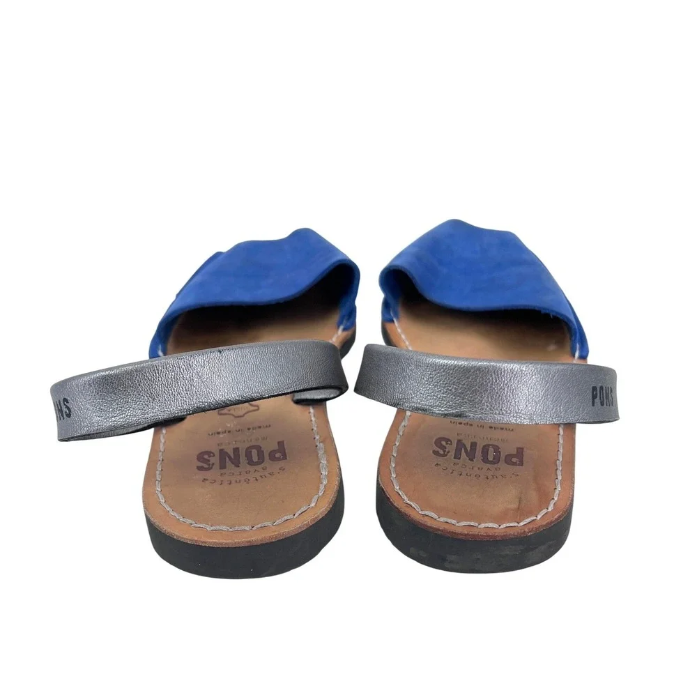 Pons Avarca Menorca Blue Suede Silver Metallic Slingback Sandals Spain Womens 9 - Picture 4 of 9